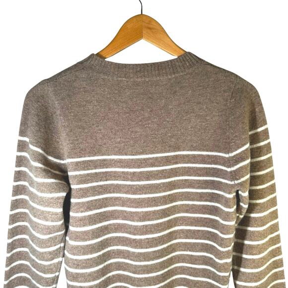 NWT Liny Xin Womens Superfine Merino Wool Striped Crew Neck Sweater Brown Medium - Picture 6 of 11